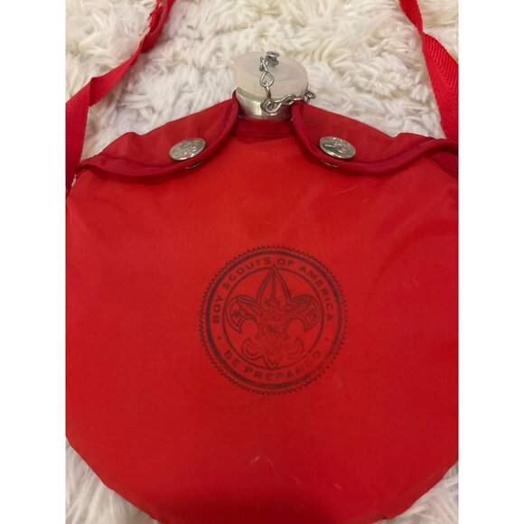 Vintage Boy Scouts Round Red Canteen Water Bottle With Strap & Metal Cap - Picture 3 of 8